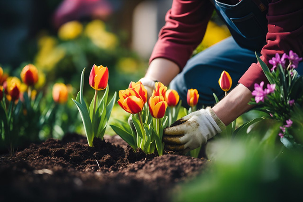 Planting tulips.