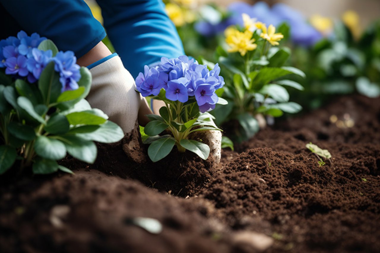 Planting flowers.